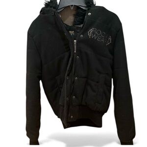 PRICE FIRM Vintage Rocawear Black Quilted Jacket with Fur Hood